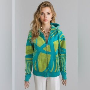 Vibrant Teal and Lime Green Hoodie